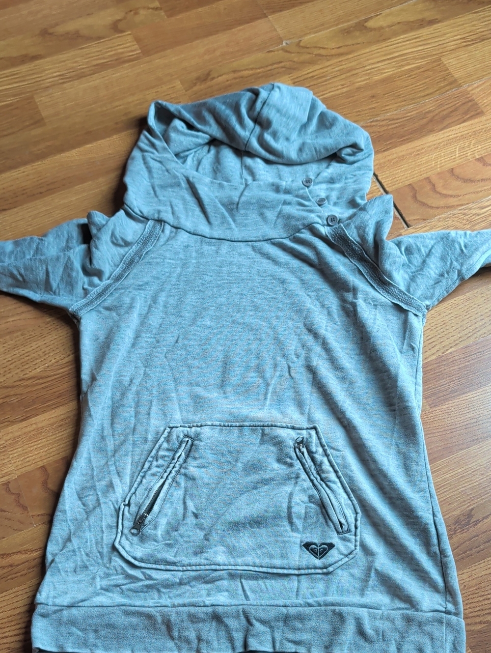 Roxy Light Gray Hooded Short Sleeve Pullover with Front Pocket